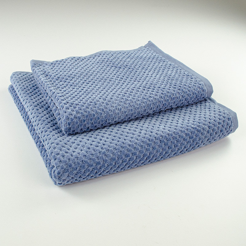 Набор махровых полотенец однотонных 2шт 50x90см, 70x140см Damask Премиум качества Жаккардовое с велюром 550г/м2 (Синий) Сумы - изображение 1