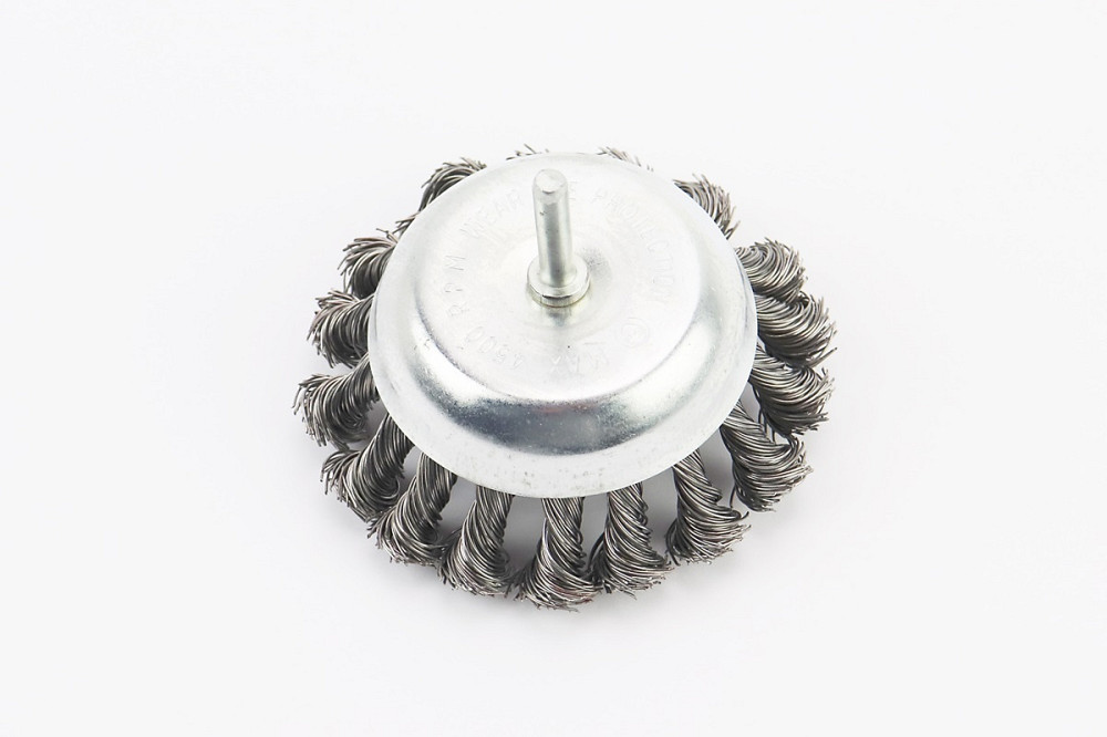 Щітка торцева зі стрижнем 1/4" D-100мм з плетеного дроту 19-7310 Київ - фото 1