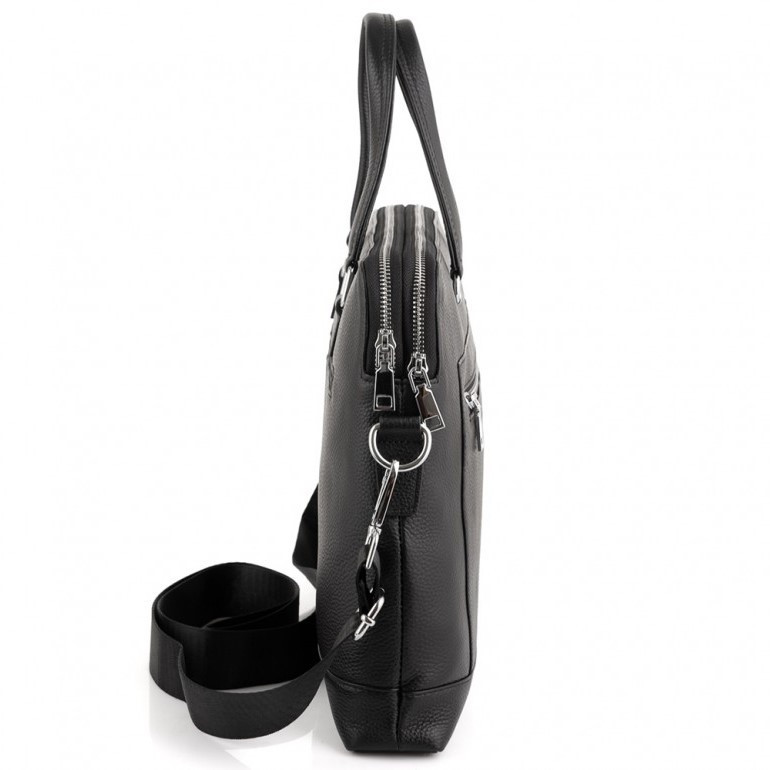 Кожаная мужская деловая сумка 38x29x8, папка портфель для работы Tiding Bag 30987 черная Каменское - изображение 7