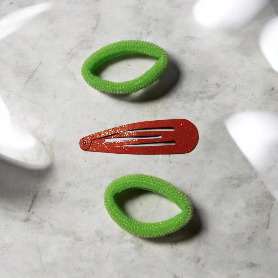 Набор 1 шпилька блестящая и 2 резинки для волос на Хэллоуин салатовый Киев