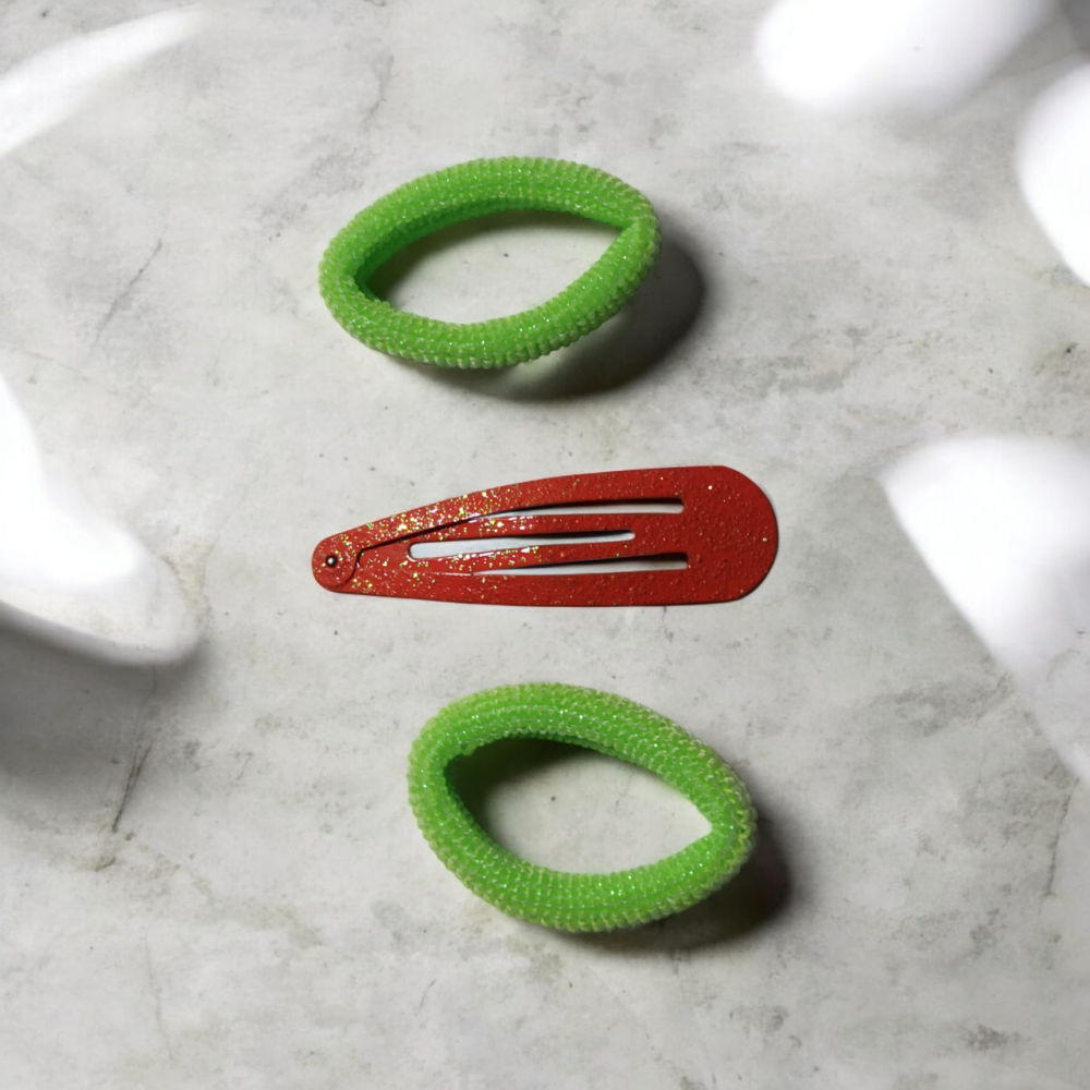 Набор 1 шпилька блестящая и 2 резинки для волос на Хэллоуин салатовый Киев - изображение 1