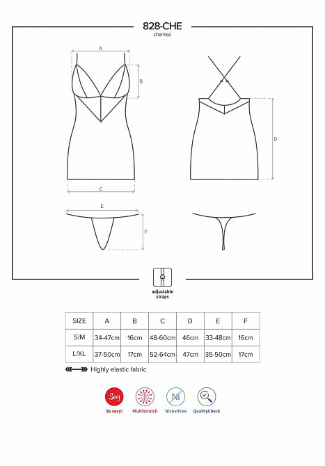 Сатиновый комплект для сна с кружевом Obsessive 828-CHE-1 chemise & thong L/XL, черный, Сорочка Sex Aura Киев - изображение 7