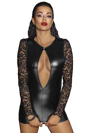 Платье виниловое с длинными кружевными рукавами Noir Handmade F253 черное, M Sex Aura Киев