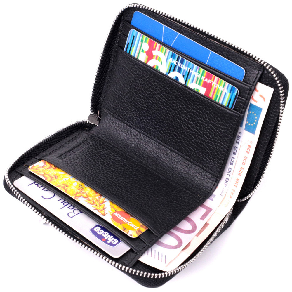 Жіночий шкіряний гаманець на блискавці з металевим логотипом Чорний (ST Leather) Київ - фото 10