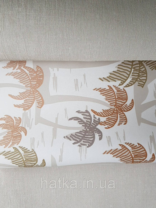 Шпалери вінілові Lutece Bensimon пальми дерева теракотові зелені бежеві на світло-бежевому Київ - фото 2