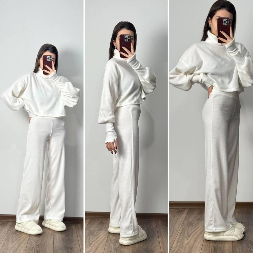 Женский базовый теплый костюм: кофта и штаны Турецкая Ангора Молочный, 48/52 Одесса - изображение 1