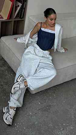 Жіночий прогулянковий оверсайз костюм двійка: кофта і штани двонитка Одеса