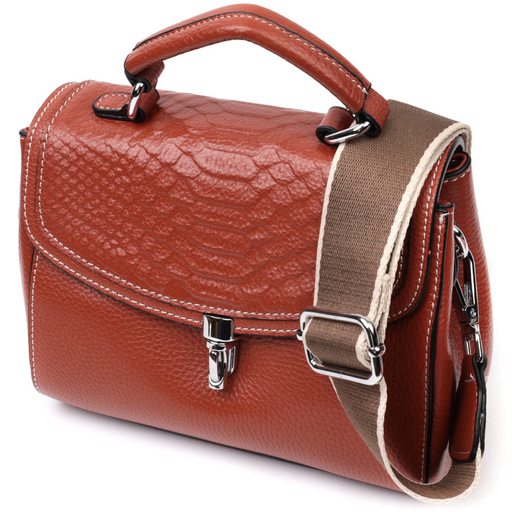 Жіноча шкіряна сумка із защіпкою для міста та щоденного використання Vintage 22417 Коричнева Київ - фото 11