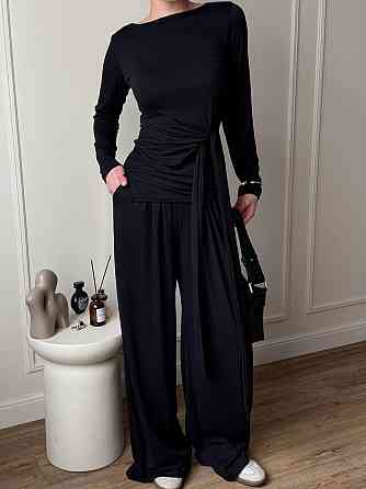 Женский стильный трендовый костюм двойка из вискозы Черный, 46/48 Одесса