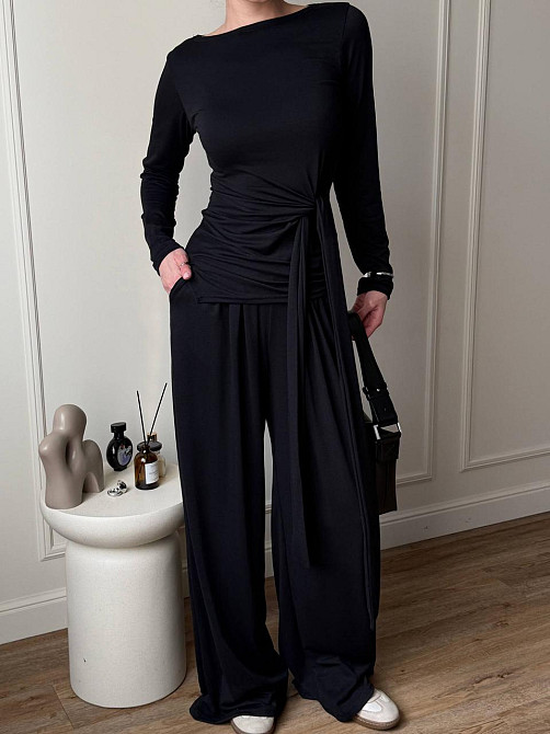 Женский стильный трендовый костюм двойка из вискозы Черный, 46/48 Одесса - изображение 4