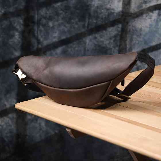 Добротная сумка бананка для мужчин из винтажной натуральной кожи Shvigel 23139 Коричневый Киев