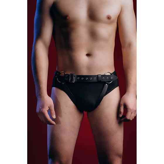Гартеры-трусы мужские One Size MG5 из натуральной кожи, черные Sex Aura Киев