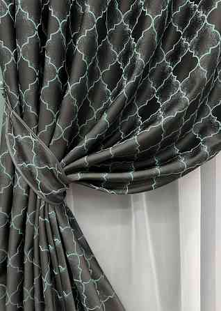Комплект готовых штор VR-Textil Жаккард SAPFIR № 1754ш Графитовый с бирюзовым 100х300 см 2 шт (31-815) Киев