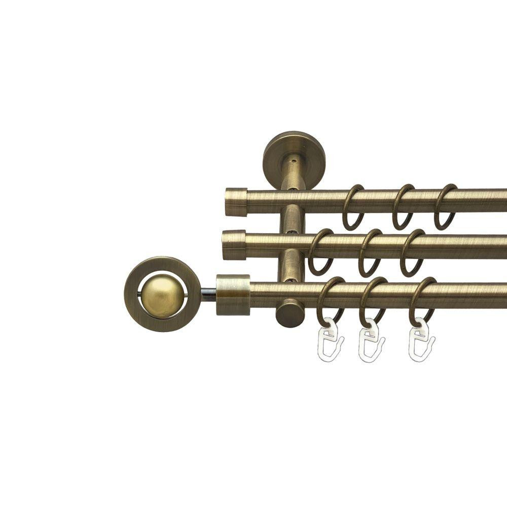 Карниз Orvit Пополо Комбінований металевий трирядний циліндр (20 см) гладка труба кільце металеве Антик 16\16\16 мм 300 см Львів - фото 1