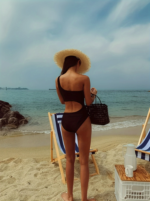 Купальник жіночий здельний напіввідкритий монокіні Чорний L Харків - фото 3