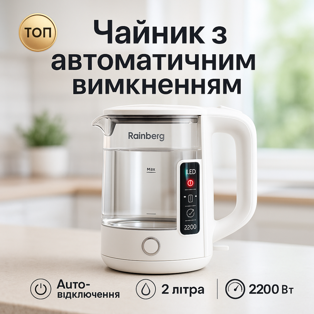 Електричний чайник зі світлодіодним індикатором, Скляний електрочайник з led підсвічуванням KJ-20 Львів - фото 15