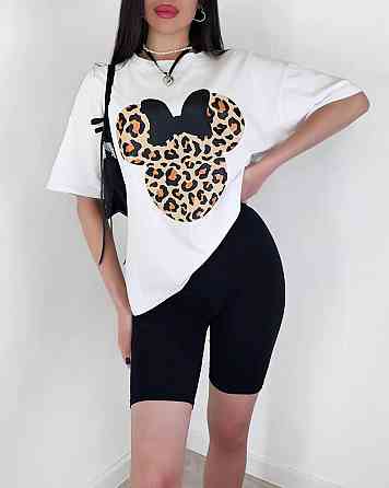 Женский летний костюм двойка: футболка с микки маусом и велосипедки турецкий кулир Черный 2, 46/48 Одесса