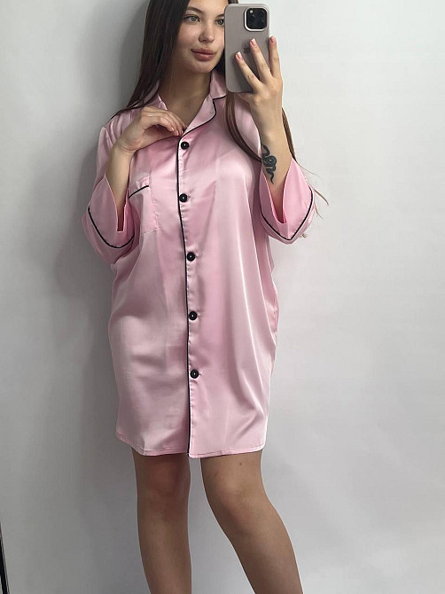 Женская ночная рубашка удлиненная шелковая М Зефирный Харьков - изображение 1