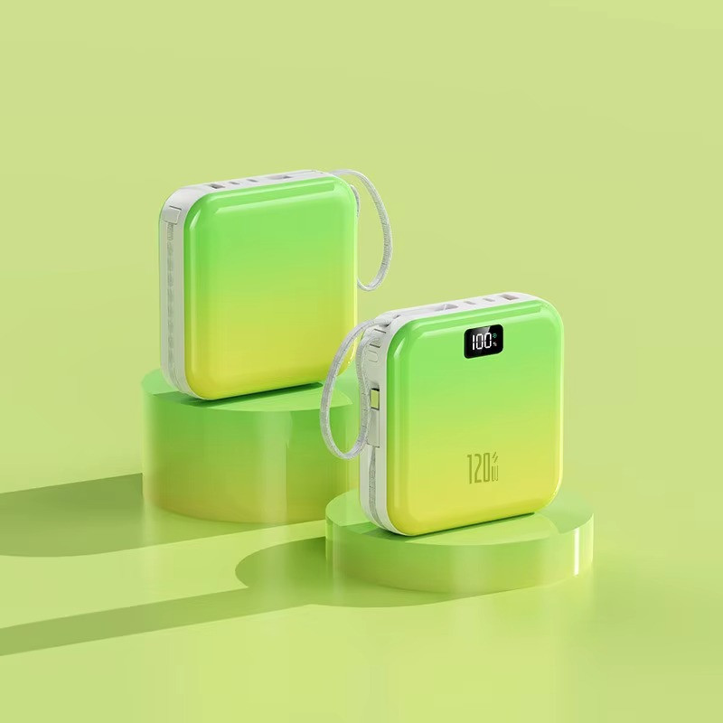 Мини-повербанк 10000 mAh с быстрой зарядкой 22.5W, с Power Delivery 20W и встроенными кабелями Lightning и Type-C,green Каменец-Подольский - изображение 1