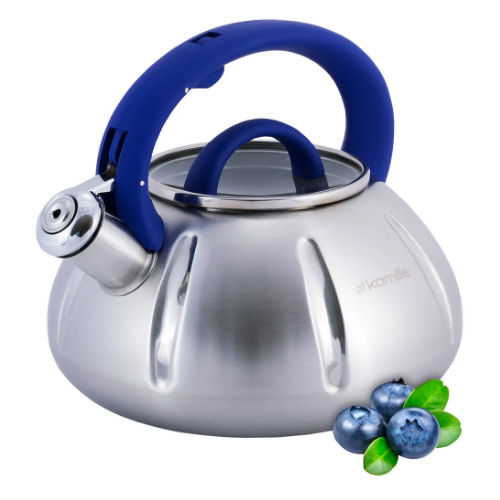 Чайник 3л із нержавіючої сталі зі свистком і скляною кришкою (ручки: зелена, синя, дерево) KAMILLE 0 Житомир - фото 12