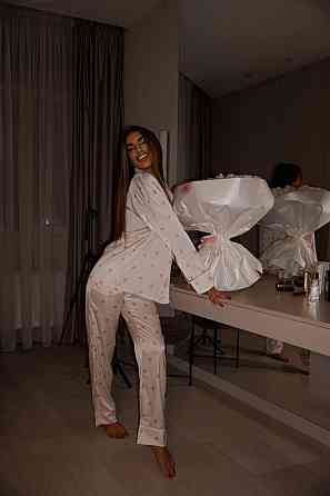 Женская пижама двойка с сердечками из шелка армани Белый 2, 52/54 Одесса