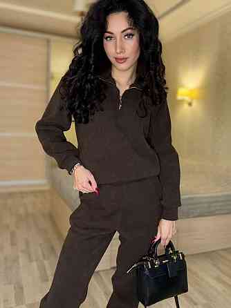 Женский теплый костюм двойка: кофта и штаны вельвет на плотном флисе Шоколадный, 42/44 Одесса