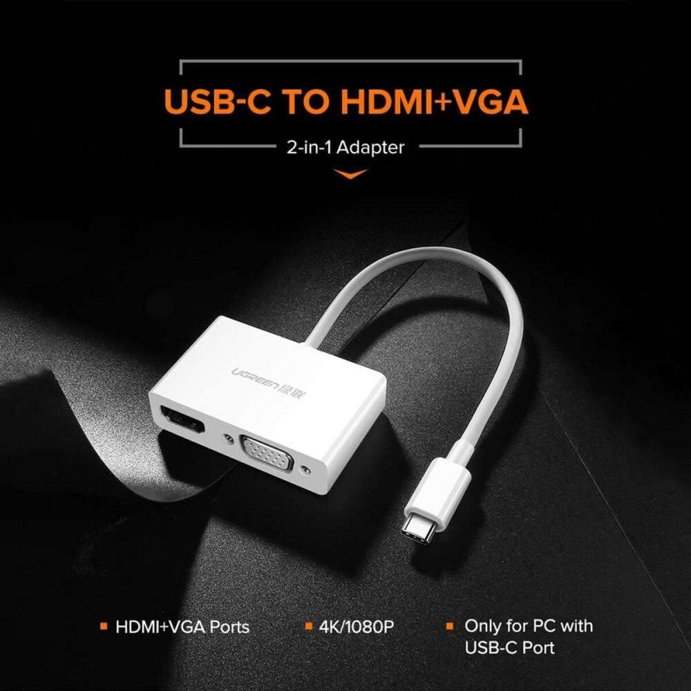 Хаб адаптер переходник UGREEN USB Type C to HDMI + VGA Converter (White) UGR-30843 Одесса - изображение 4