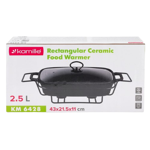 Марміт прямокутний 2,5л 43*24,5*11см скляна кришка + метал.підставка чорний 6428 KAMILLE Житомир