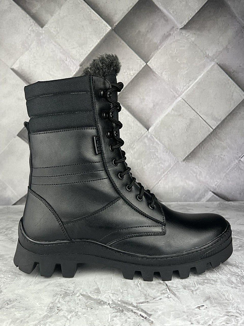 Тактичні чоловічі зимові берці теплі армійські берці з хутром прошиті та проклеєні чорні зимові берці WAR Львів - фото 8