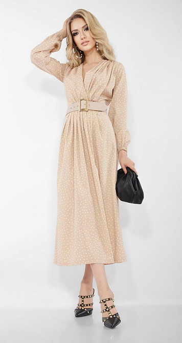 Бежевое платье в горошек (42) Киев - изображение 3