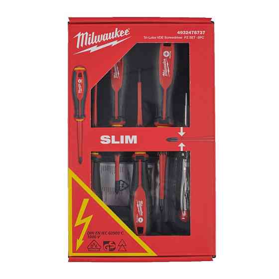 Набір викруток MILWAUKEE, VDE діелектричних (5шт), (SL3/SL4/PZ1/PZ2 / викрутка-тестер) Одеса