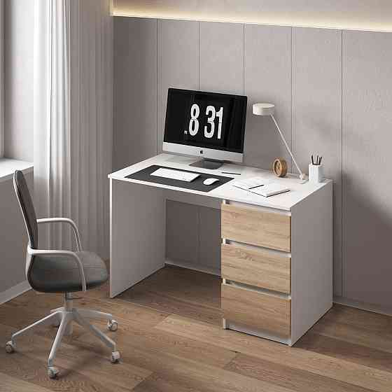 Компьютерный стол VAYS, письменный, современный, с тумбой cправа, 3 ящика з фасадами без ручек R-1 Белый-Дуб Сонома фасад Львов
