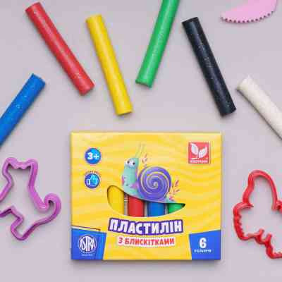 Пластилін Школярик Восковий Круглий з блискітками 6 кольорів 78 г (303109001-UA) Вінниця