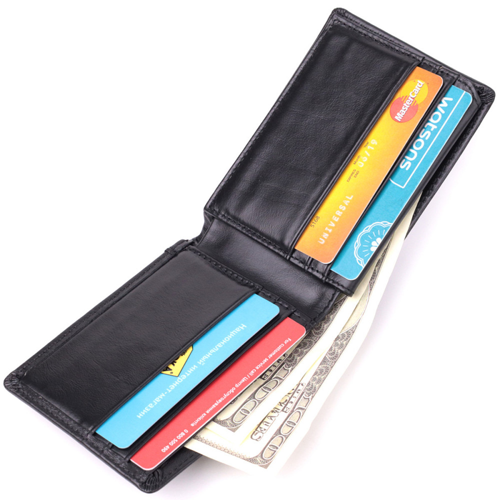 Невеликий чоловічий гаманець без застібки з натуральної шкіри Vintage sale_15097 Чорний Київ - фото 7