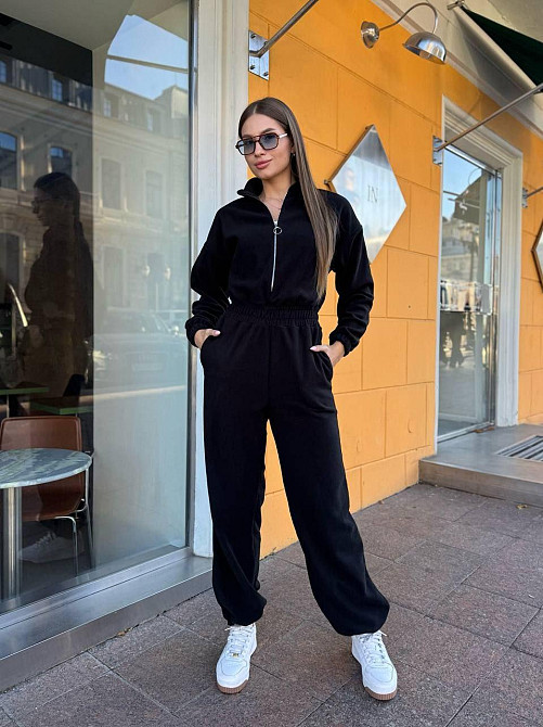 Жіночий теплий комбінезон із турецького флісу Чорний, 46/48 Одеса - фото 4