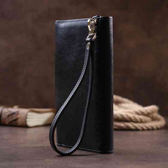 Горизонтальная барсетка-клатч мужская в гладкой коже GRANDE PELLE 11298 Черная Киев