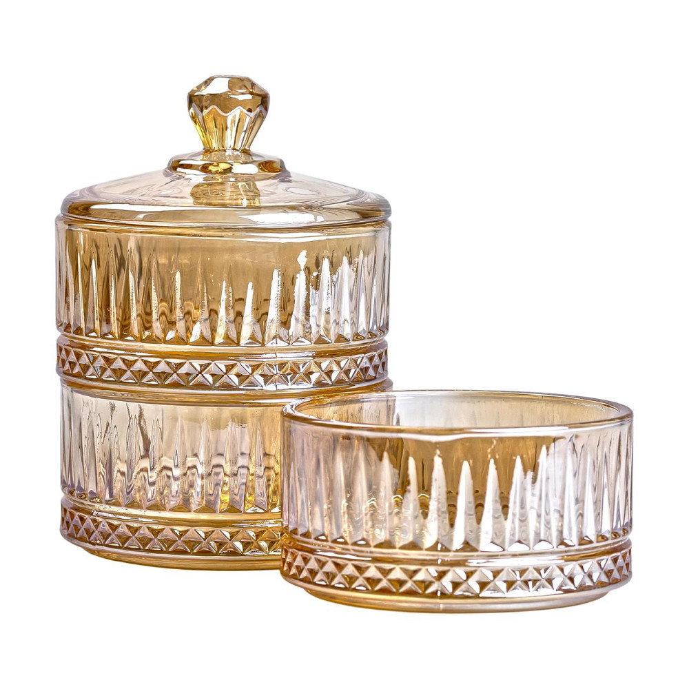 Yiwu Цукерниця триярусна скляна Ø 10 см ваза цукерниця кругла з кришкою HP-YH-73 Київ - фото 3