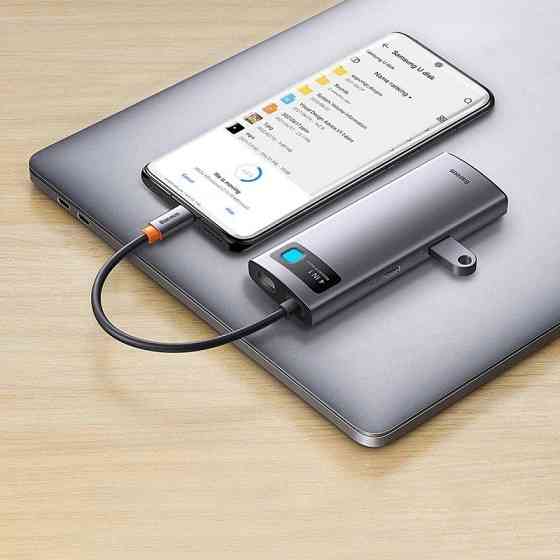 USB-хаб Baseus Metal Gleam Series 4-in-1 Multifunctional Type-C HUB Docking Station Gray （Type-C to USB3.0*3+RJ45*1） Київ
