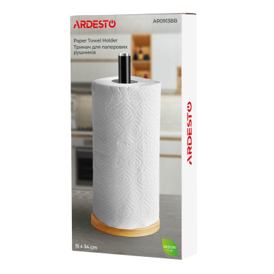 Держатель бумажных полотенец Ardesto Midori 15х34см, метал, бамбук, чорний (AR0913BB) Винница - изображение 7