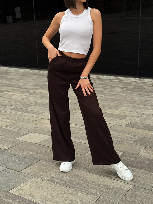 Жіночі вельветові штани палаццо "Garda" | Батал Шоколадний, 50-52 Київ - фото 7
