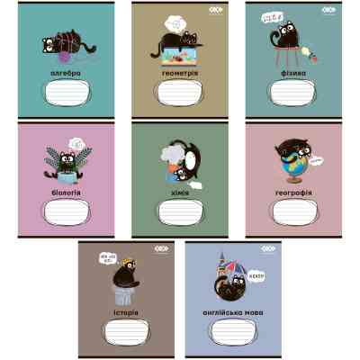 Тетрадь ZiBi набор ученических CRAZY CAT 48 листов ячейка 10 штук, 8 предметов (ZB.1703-99) Винница