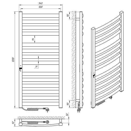 Електрична рушникосушка  Laris Атлант Преміум ЧК14 500х1200 Е ліва Київ