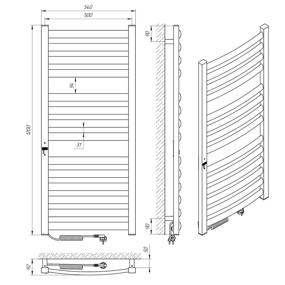 Електрична рушникосушка  Laris Атлант Преміум ЧК14 500х1200 Е ліва Київ - фото 6
