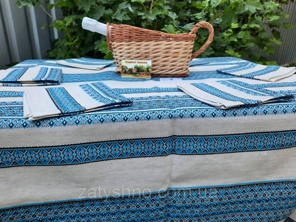 Набір скатертини і серветок вишитих блакитних Київ - фото 3