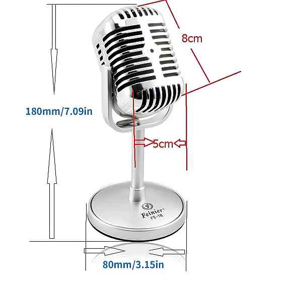 Ретро-мікрофон для стримів і подкастів RESTEQ — всеспрямований мікрофон з вимикачем, стильний сріблястий дизайн Київ