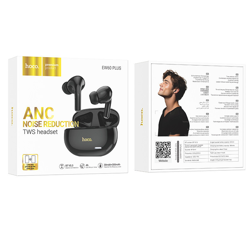 Бездротові навушники HOCO EW60 Plus Norman true wireless ANC BT headset Black Київ - фото 3