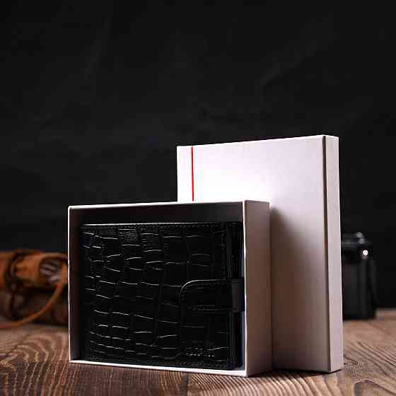 Місткий гаманець середнього розміру для чоловіків з натуральної шкіри з тисненням під крокодила BOND 22000 Чорний Київ