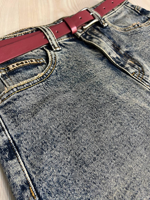 Юбка женская джинсовая ZJY 68007 разрез спереди стрейчевая ниже колена с ремнем темно-синяя, темно-синий, 30, 30, 78 см, 104 см Киев - изображение 7