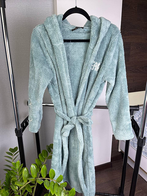 Махровый халат женский с капюшоном Бирюзовый XL Харьков - изображение 4