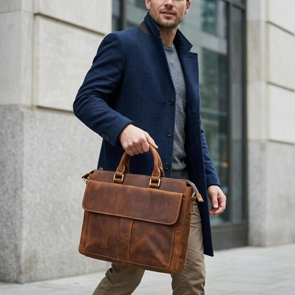 Чоловічий шкіряний портфель для документів ноутбука та роботи Vintage 22673 Коричневий Київ - фото 20